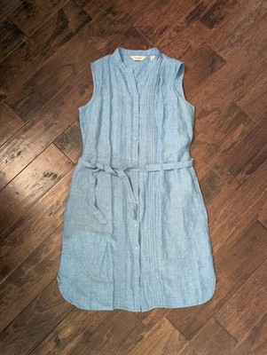 L.L. Bean Women s 100% Linen Button Down Sleeveless Dress Plus Size 12