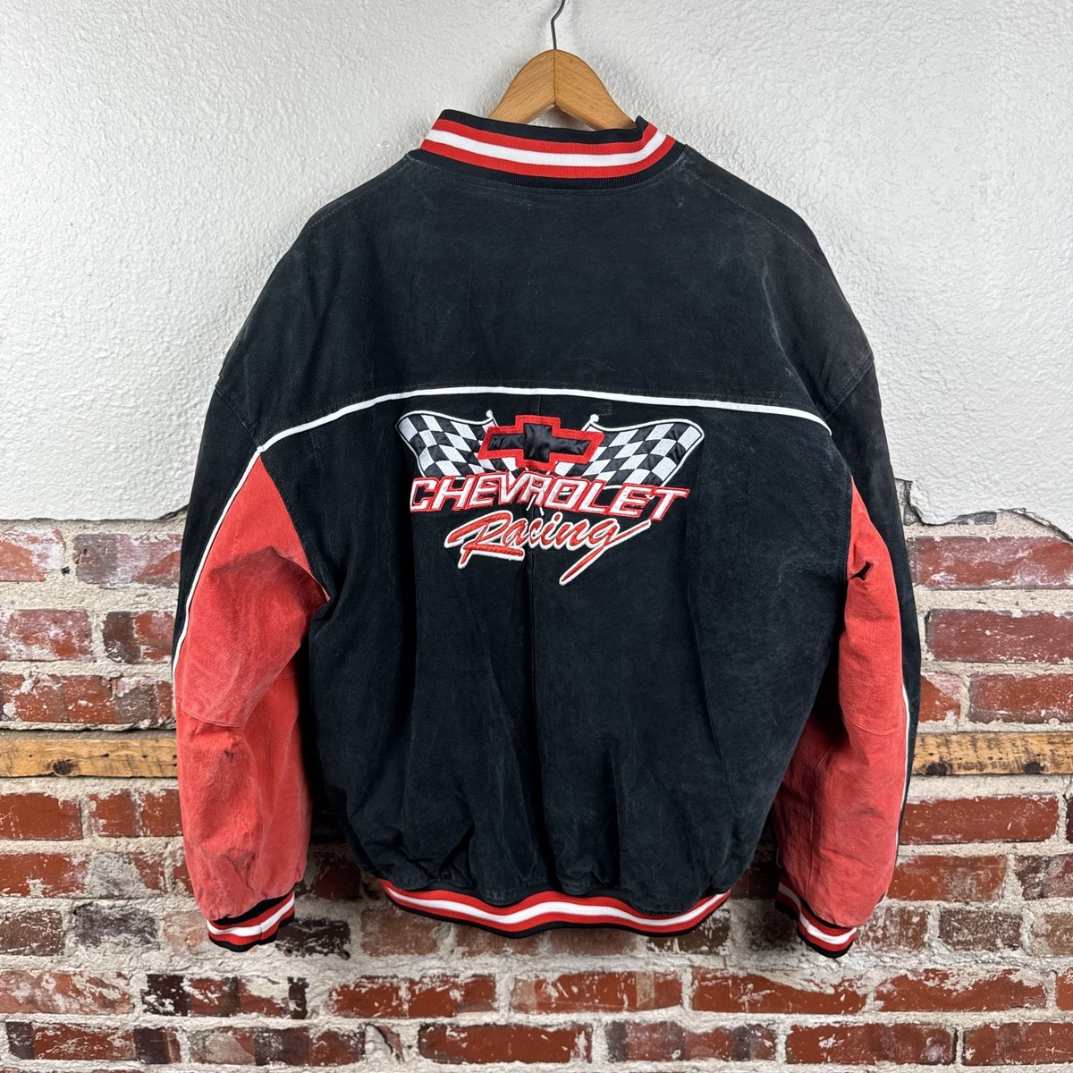 Vintage Chevrolet Racing Jacket Mens Large Black Red NASCAR 