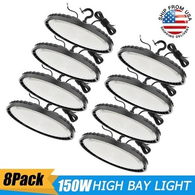 8Pack 150W 100-277V UFO LED High Bay Shop Light 0-10V Dimmable Warehouse Lamp UL
