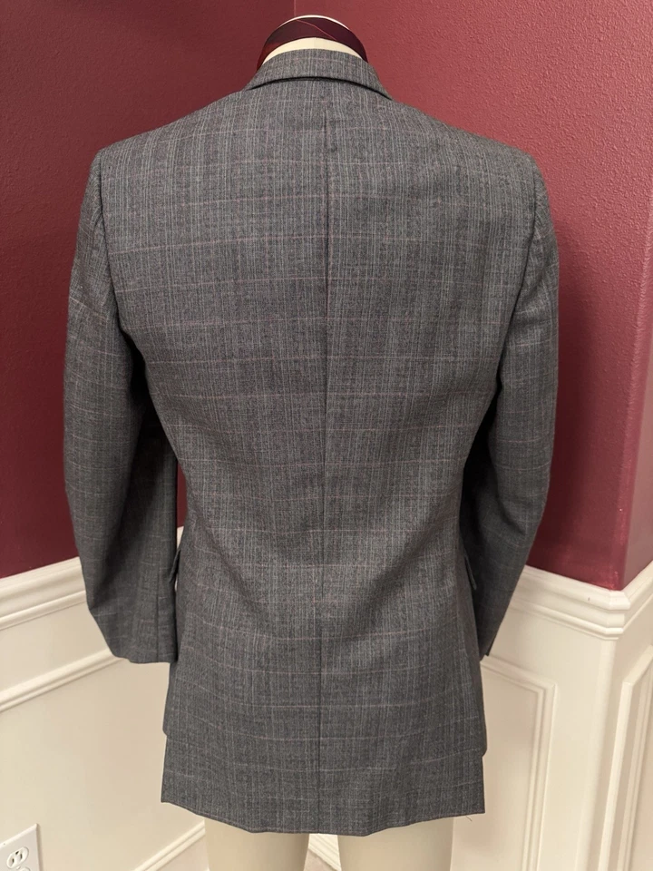 Traje Pierre Cardin Tres Piezas Gris Cuadros/Espiga Hecho en Unión ~38R Foto 3 de 4