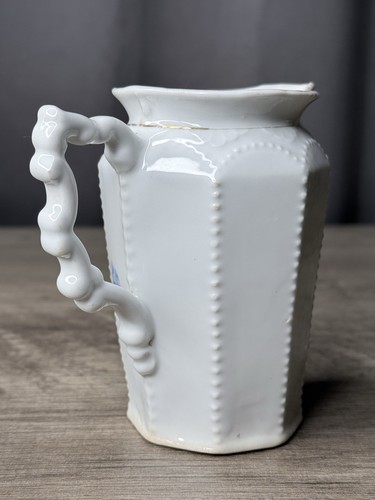 Vintage porcelain milk jug creamer hexagon shape blue floral pattern - Picture 5 of 8