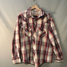 Wrangler American Cowboy Plaid Pearl Snap Western Shirt Mens Fits L