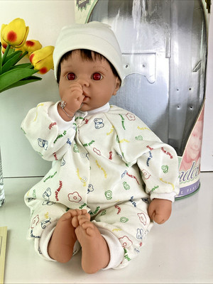 Vintage Lee Middleton Small Wonder Doll Primary Print Romper Brown Hair Pink Eye