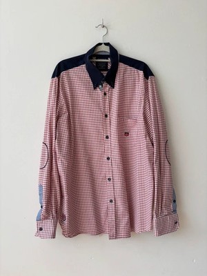 GANT Herren rot kariertes Hemd XL marine Kontrastkragen Ellenbogen Patches Preppy Italy