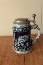 Alter Bierkrug mit Zinndeckel Hopfen und Malz Gott erhalt's TOP Zustand
