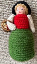 Handmade Crochet Women Holding Flower Basket 7" X 4"