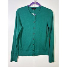 Ann Taylor Green Button Front Crew Neck Cardigan Sweater M Preppy Minimalist