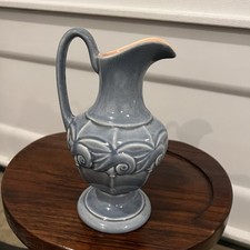 Beautiful Vintage Red Wing Pottery Blue 8 " Pitcher With Pink Inside # 1081