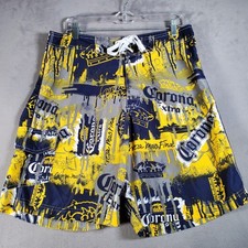 Corona Extra Board Shorts Mens 34 Blue Yellow Graphic Beer Logo Swim Beach Surf