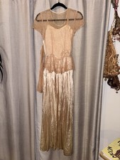 ANTIQUE AS-IS Very Rare 1930  s Wedding Dress With Matching Lace Gloves XS