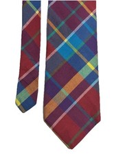 Lands’ End Men's Tie Cotton Multicolor Plaid Preppy Made In USA