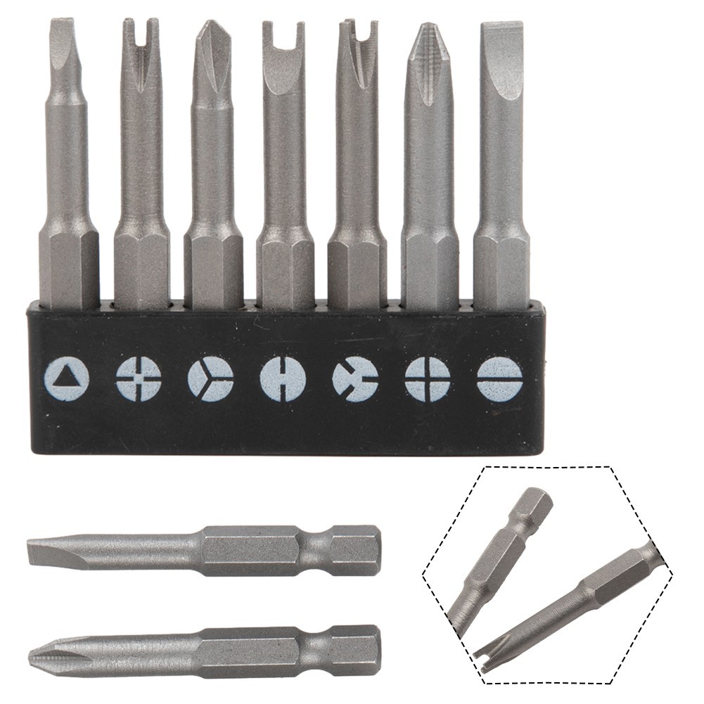 7pcs Grey U Y Shape Alloy Steel Screwdriver Bits Set