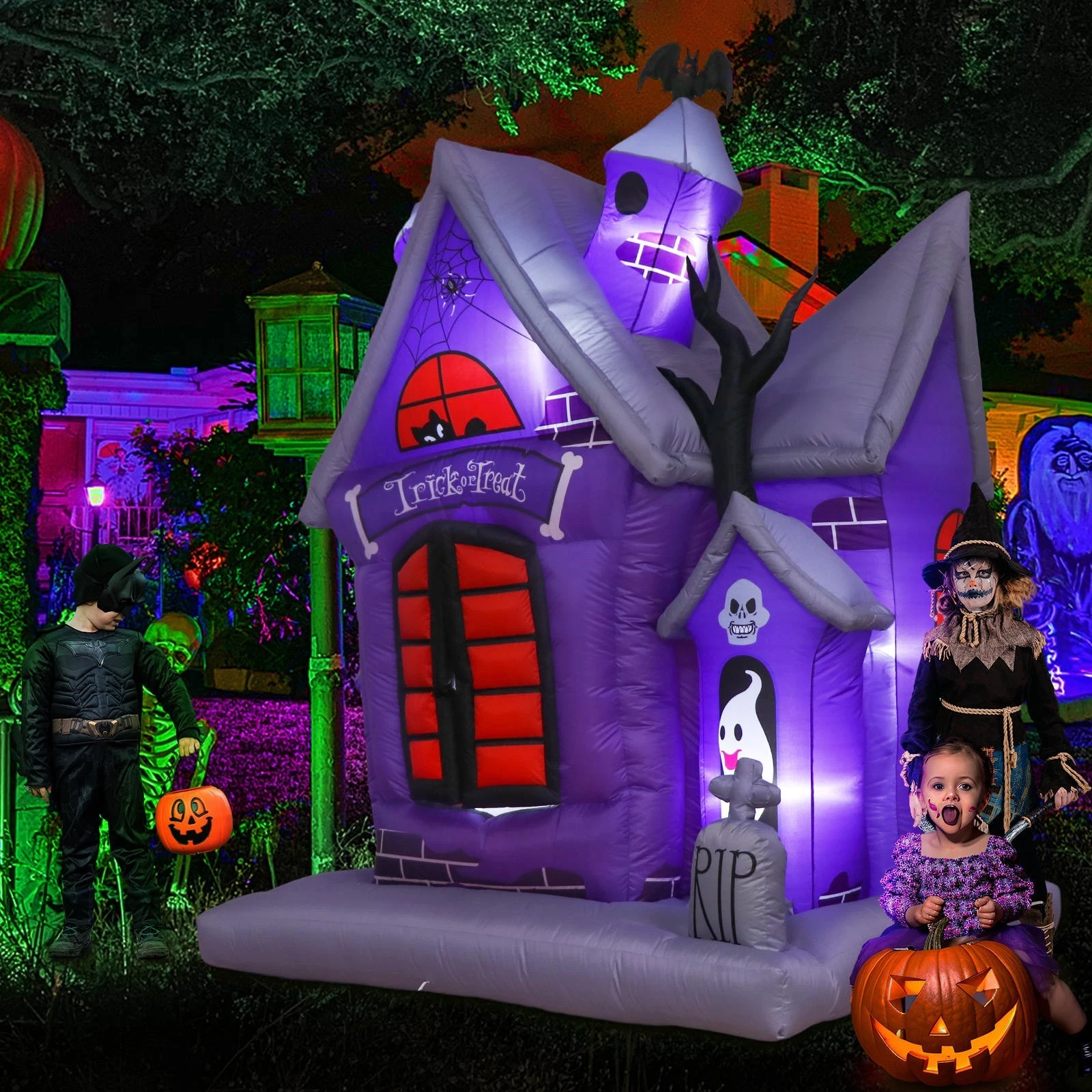 8FT Long Halloween Inflatables Ghost House In/Outdoor Halloween Party Decoration
