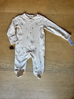 NEW W TAGS Carters Baby Footie Pajamas 2 Way Zipper Cream Holiday Print 3 Months