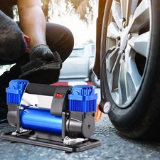 12V 580W Heavy Duty Metal Dual Cylinder Pump Air Compressor Tire Inflator USA