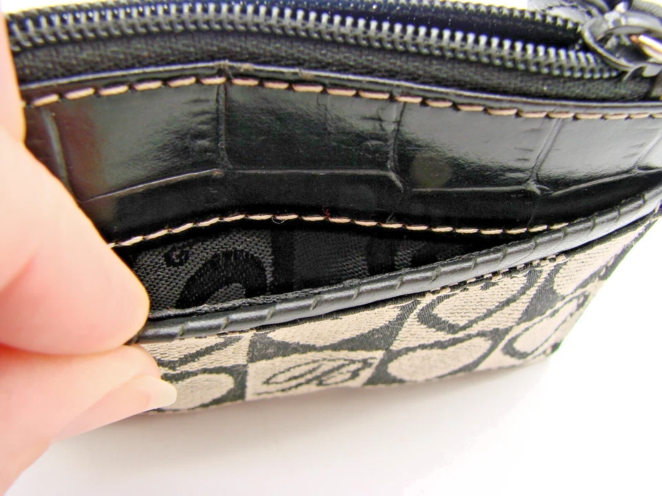 Brighton Pequeño Bolsillo para Monedas Billetera Tarjetero Negro Corazón Lona Cremallera 4x3" Foto 4 de 4