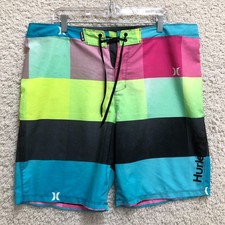 Hurley Shorts 38 Men Blue Phantom Striped Boardshorts Stretch Swim Beach Surfing