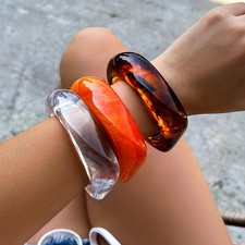 Acrylic Resin Chunky Bangle Geometric Irregular Bracelet Vintage Colorful Style