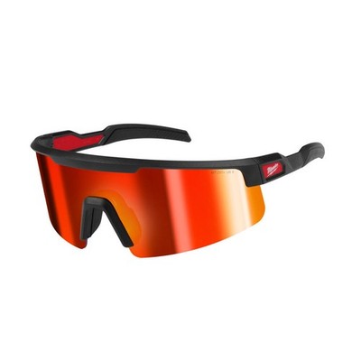 Milwaukee Wrap Around Safety Glasses, Red Mirrored Anti-Scratch Lenses, Black