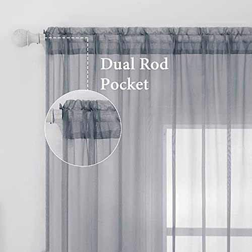 2 Panels Solid Color Sheer Window Curtains 54"W x 84"L (Pack of 2) Dark Grey - Bild 2 von 6