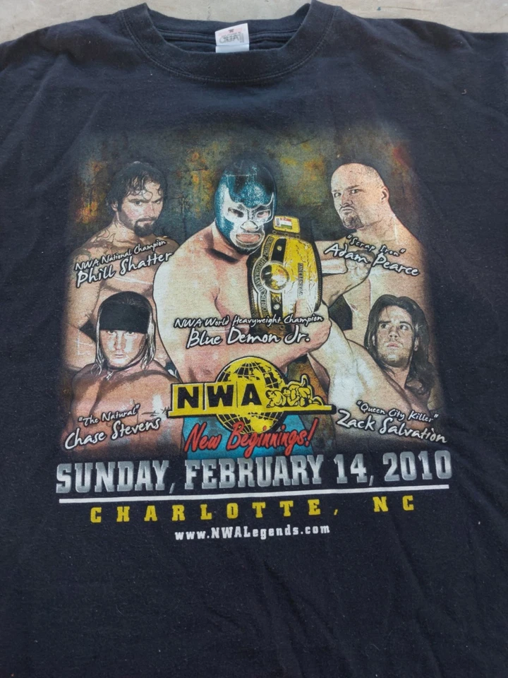 复古摔跤 T 恤黑色 XL Zack Salvation 蓝色恶魔 Jr Adam Pearce NWA — 第 3/4 张图片