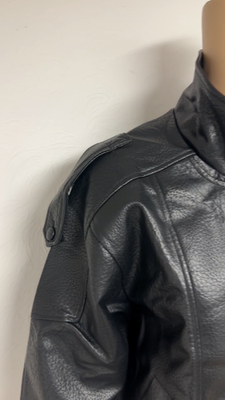 ZARA VIRAL BLACK FAUX LEATHER STAND UP COLLAR TAB SHOULDER BOMBER