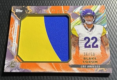2024 Blake Corum Rams 36/50 Topps Inception 2-Color Jumbo Rookie Patch #RJR-BC