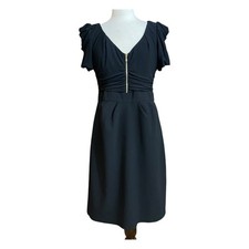 Kay Unger little black dress with rouched waist & short sleeves 14 (READ)