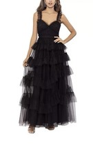 Betsy Adam Black Ruffled Tulle Sweetheart Neckline Gown Size 6 Formal Wedding