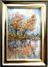 Original Oil Painting Autumn Landscape 4x6in Framed Impasto Art Signed