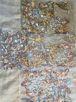 VTG   GERMAN SCRAP EAS GLITTER DIE CUTS EMBOSSED CHERUBS CUPIDS