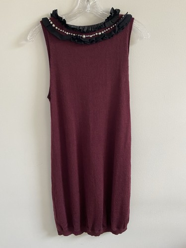 NANETTE LEPORE 100% Merino Wool Burgundy Sleeveless Knit Sweater Dress Small - Picture 6 of 6