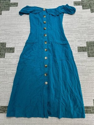 linen dress blue Aubriella Dusty Blue Linen Midi Dress in Dust Blue By DISSH