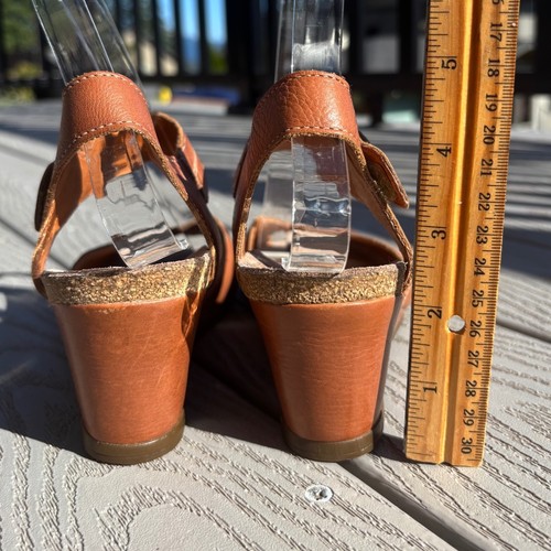Taos Leather Wedge Sandals Women's US 6.5 EU 37 Adjustable Buckle Strap Peep Toe - Picture 9 of 10