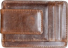 Money Clip RFID Front Pocket Wallet Men Leather Slim Minimalist Wallet