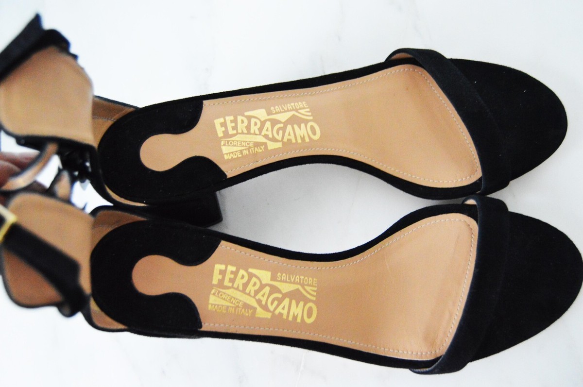 Salvatore Ferragamo Connie Nero Suede Block Heel Sandals. Size 8
