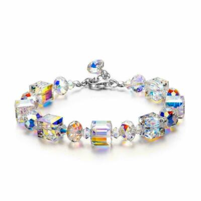 Aurora Borealis Bracelet Made with Round Crystals Lab-Created Silver Plated