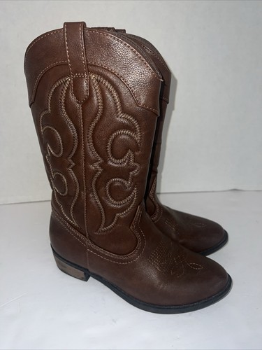 Cat & Jack Boots Youth 2 Western Cowboy Brown Leather Pull On Mid-Calf Casual - Afbeelding 3 van 9