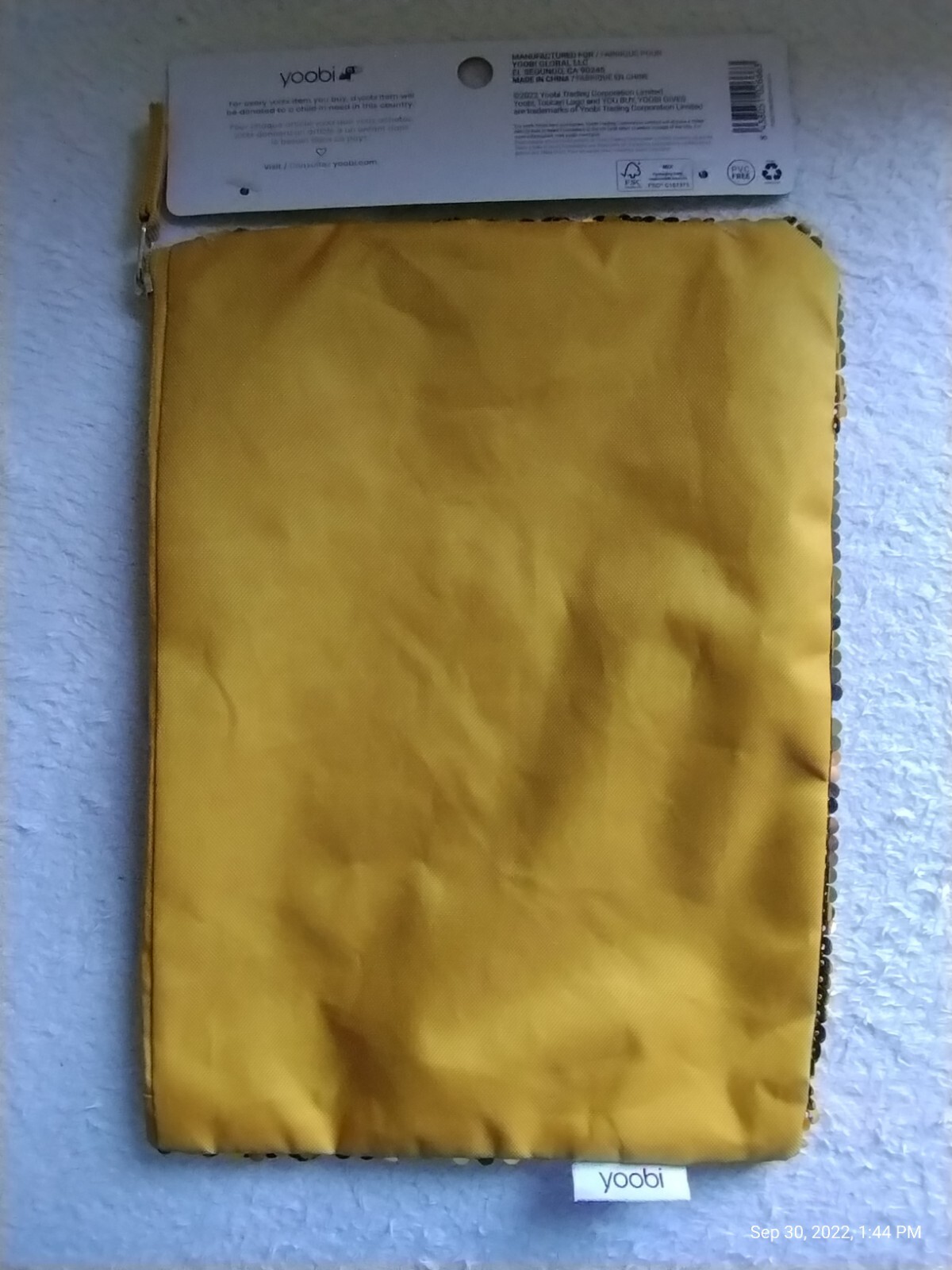 Pencil storage Bag Gold Sequence Zipper Closure Yoobi