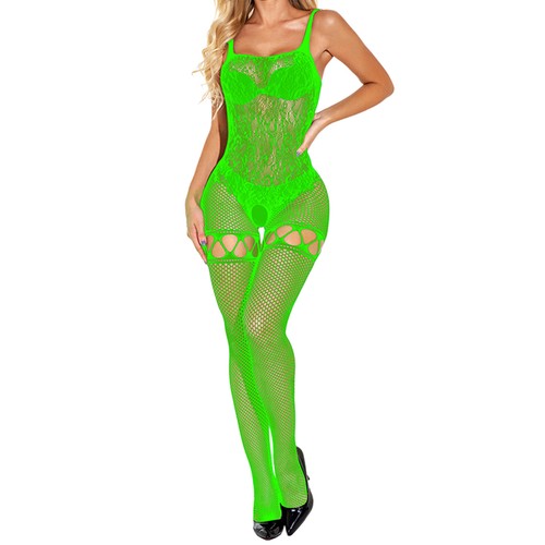 Women's Sexy Mesh Bodytockings Hollow Out Fishnet Sleepwear Open Crotch Jumpsuit - Picture 40 of 45