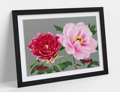 PFINGSTROSENBLÜTE ROSA UND ROTE BLUME - GERAHMTES KUNSTBILD PAPIERDRUCK