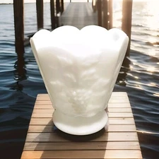 E.O. Brody Co MJ-20 2250 White Milk Glass Pedestal Vase with Grapes Design 5"H