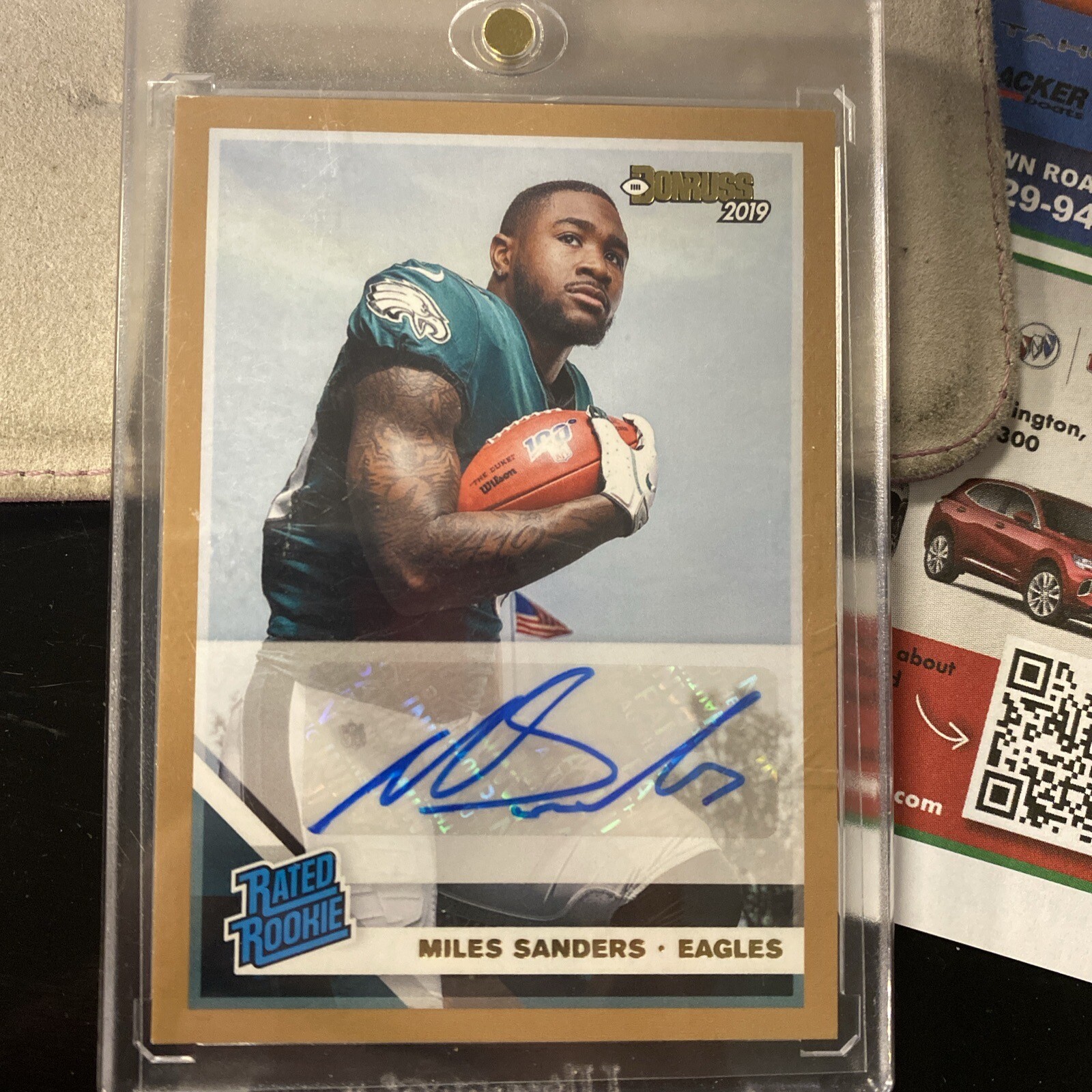 2019 Panini Donruss Rated Press Proof Bronze Miles Sanders #322 Rookie Auto RC