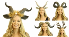 ADULT RAM GOAT DEER BULL BUFFALO REINDEER ANIMAL COSTUME HEADBAND W/ HORNS EARS