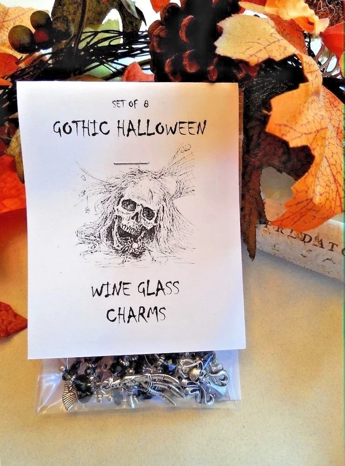 New Halloween Gothic Wine Glass Charms Set of 8 - Fast US Seller & Free shipping - Image 2 of 4