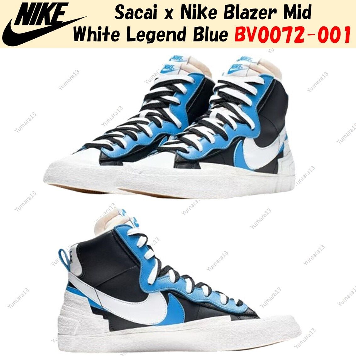 Sacai x Nike Blazer Mid White Legend Blue BV0072-001 Men's Sacai x Nike Blazer Mid White Legend Blue BV0072-001 Men's