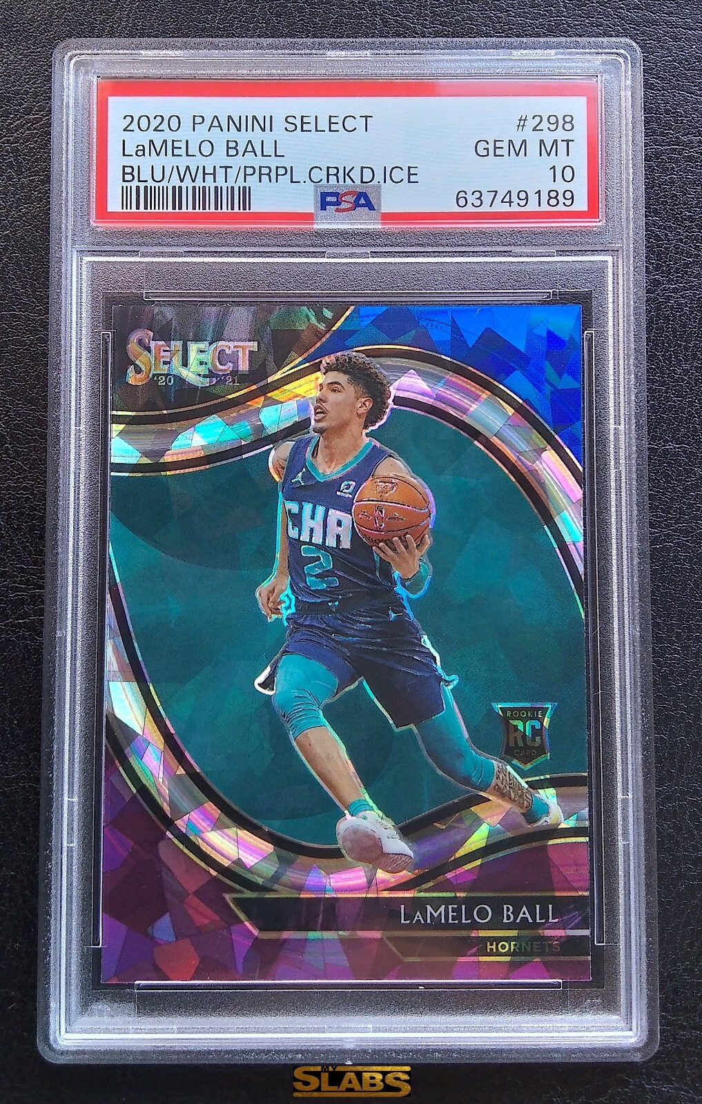 LaMELO BALL 2020 SELECT BLUE WHITE PURPLE CRACKED ICE ROOKIE #298 PSA 10 GEM