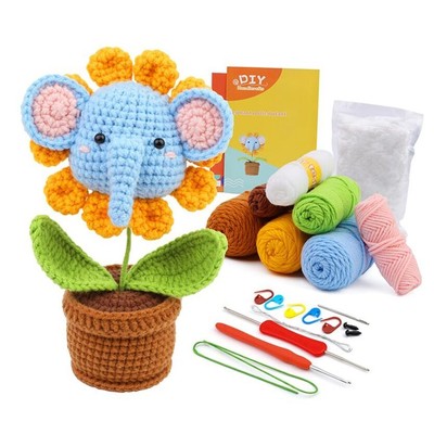  Crochet Kit for Beginners, Crochet Animal Kit with Video Tutorials, Elephant