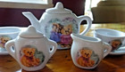 Doll Tea Set, complete, Teddy Bear on all Pieces, Covers on tea pot and sugar — photo 2