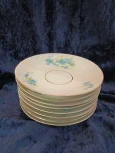L S & S Carlsbad Austria 8 Porcelain Saucers Forget Me Not Pattern 
